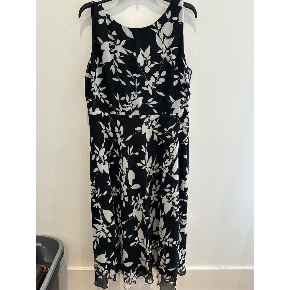 Black Label by Evan-Picone Floral Sleeveless Midi Dress Black White Size 16